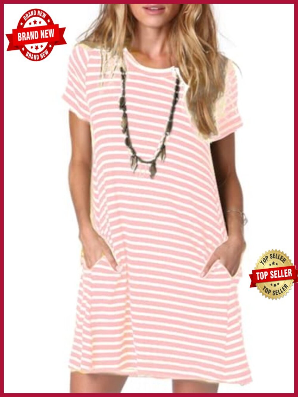 Women's Casual Summer T Shirt Dress Loose Short Sleeve Tunic with Pocket